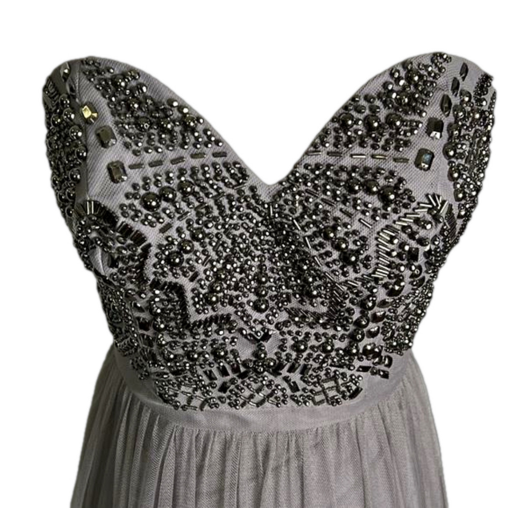 Le Chateau Grey/ Mauve Tulle Beaded Halter (prom) Dress - Picture 2 of 12